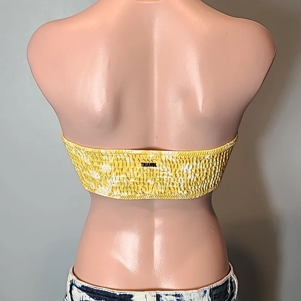Triangl yellow floral smocked‎ strapless bikini top Size Small Vacation Swim - Picture 4 of 7